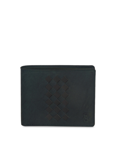

Second SKIN Men Green & Black Textured Leather Two Fold Wallet