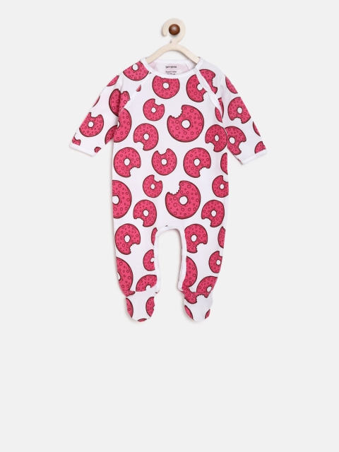 

berrytree Infants Girls White & Pink Donuts Print Organic Cotton Sleepsuit