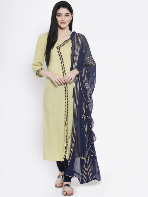 

studio rasa Women Green & Navy Blue Solid Kurta with Churidar & Dupatta