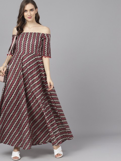

AKS Women Brown & Red Printed Maxi Dress