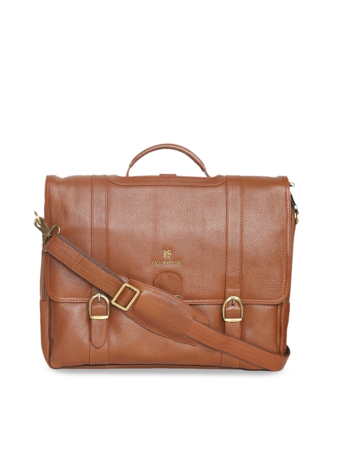 

EVER HYDE Men Tan Brown Solid Anti Theft Number Lock Leather Laptop Bag