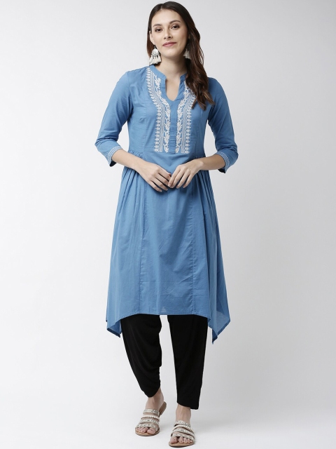 

Soch Women Blue & White Yoke Design A-Line Kurta