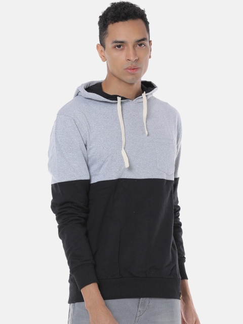 

Campus Sutra Men Black & Grey Colourblocked Hooded Sweatshirt