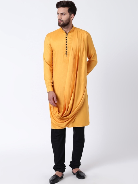

I Know Men Mustard Yellow & Black Solid Kurta with Churidar