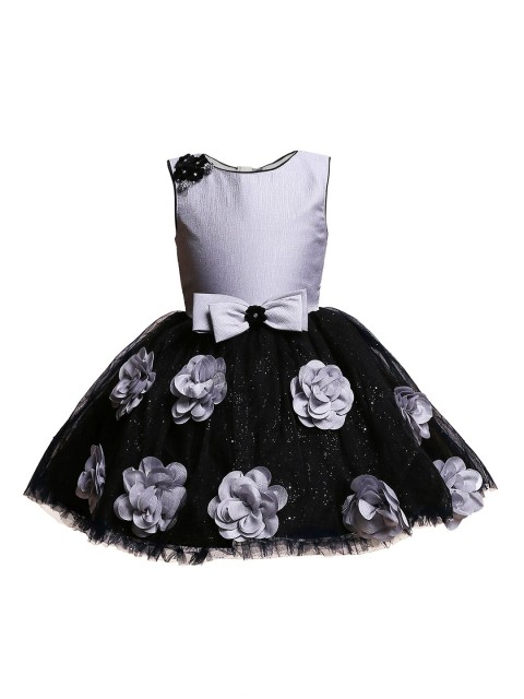 

BETTY Girls Grey & Black Floral Embellished Fit and Flare Dress