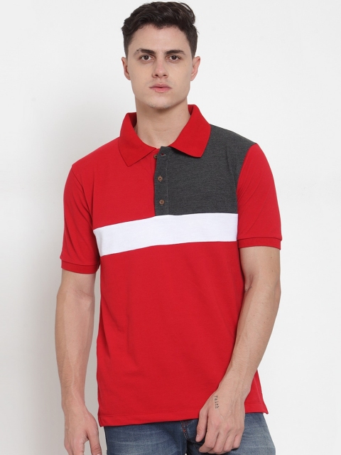 

Kalt Men Red Colourblocked Polo Collar T-shirt