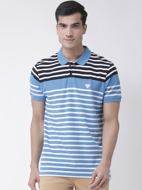 

Club York Men Blue & White Striped Polo Collar T-shirt