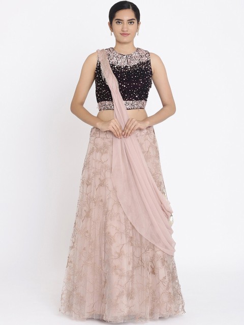 Koskii Burgundy & Beige Embellished Ready to Wear Lehenga & Blouse with Dupatta