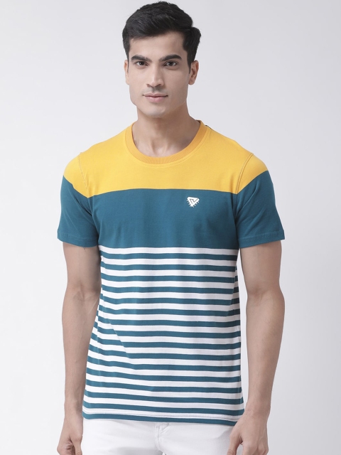 

Club York Men Teal Green & White Striped Round Neck T-shirt