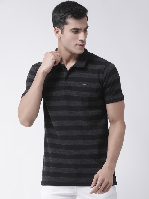 

Club York Men Black & Charcoal Grey Striped Polo Collar T-shirt