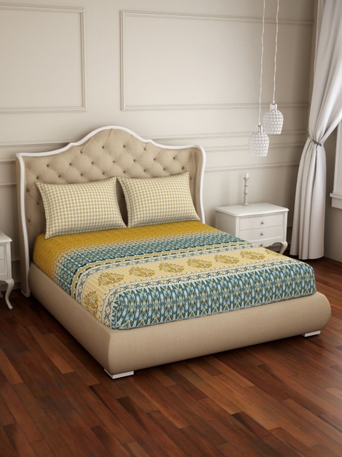 

Spaces Atrium Plus Ornate Dark Yellow 1 King Size Fitted Sheets With 2 Pillow Cover