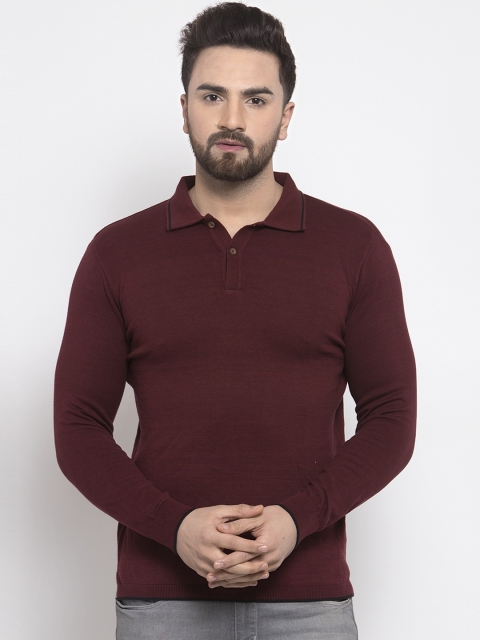 

Kalt Men Maroon Solid Pullover Sweater