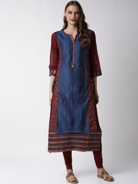 

Soch Women Navy Blue & Maroon Printed & Layered Straight Kurta