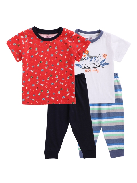 

BUMZEE Kids White & Red Pack Of 2 Printed T-shirt with Pyjamas