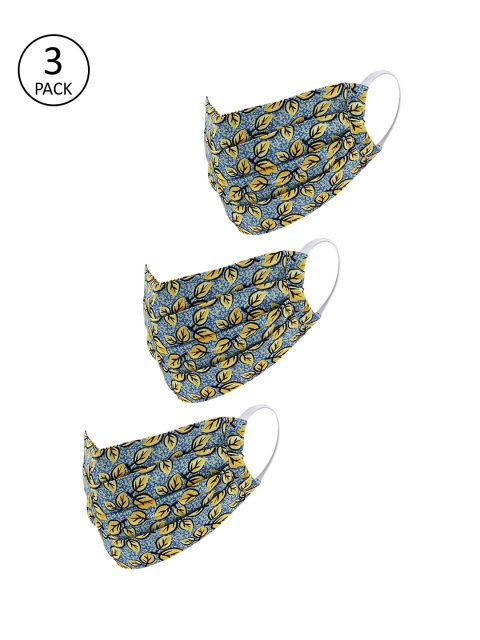 

LEGAL BRIBE Women 3 Pcs Printed 3-Ply Anti-Pollution Reusable Cloth Masks, Blue