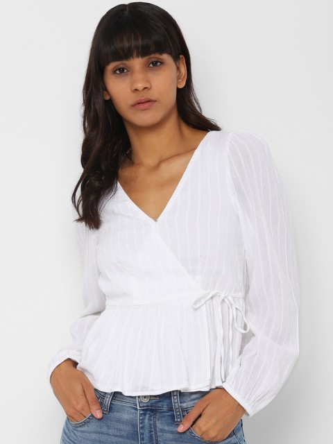 

AMERICAN EAGLE OUTFITTERS Women White Striped Wrap Top