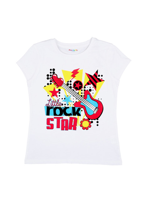 

POPPERS by Pantaloons Girls Off-White Printed Round Neck Pure Cotton T-shirt