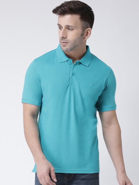 

COBB Men Turquoise Blue Solid Polo Collar T-shirt