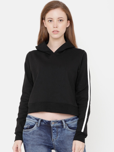

ELEGANCE Women Black Solid Hooded Sweatshirt