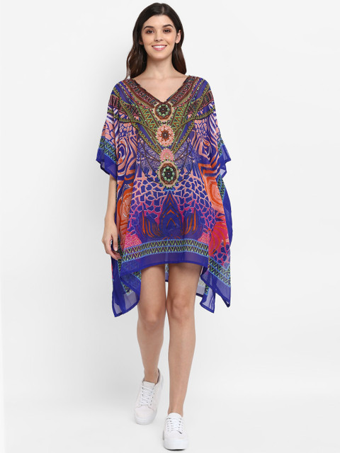

Aditi Wasan Women Blue & Green Printed Embellished Kaftan Dress