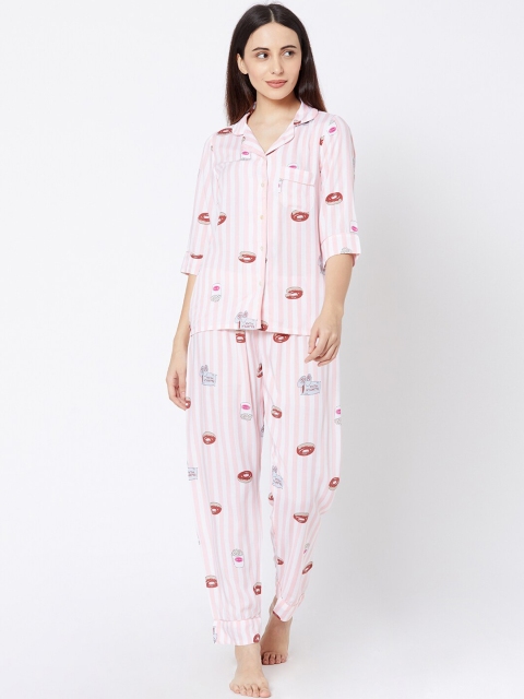 

Sweet Dreams Women Pink & White Printed Night suit