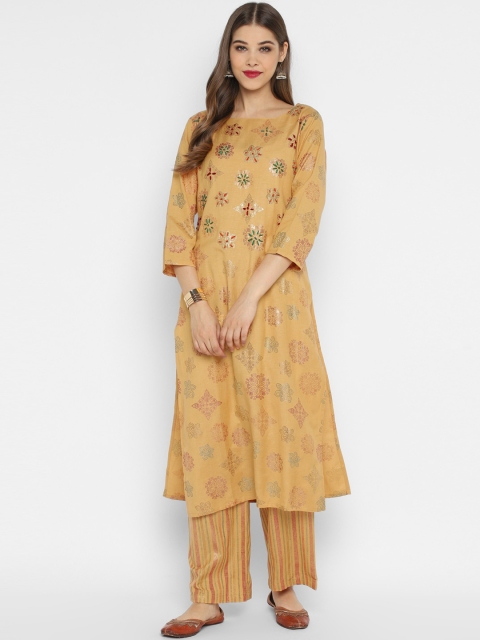 

CHRISTEENA Women Mustard Yellow Printed Kurta with Palazzos