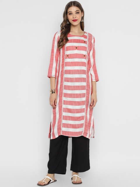 

CHRISTEENA Women Pink & Black Striped Kurta with Palazzos
