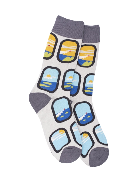 

The Tie Hub Men White & Blue Aeroplane Window Patterned Bright Calf-Length Socks