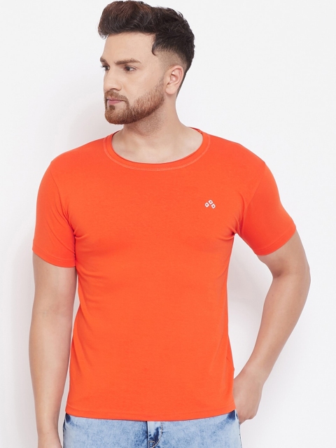 ALIZA Men Orange Solid Round Neck T-shirt