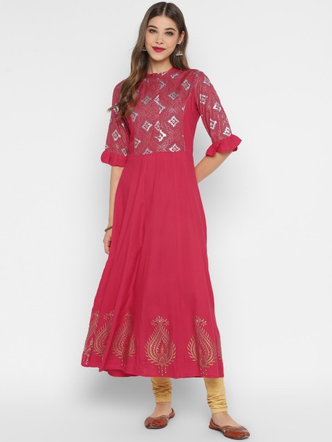 

CHRISTEENA Women Pink Printed Anarkali Kurta
