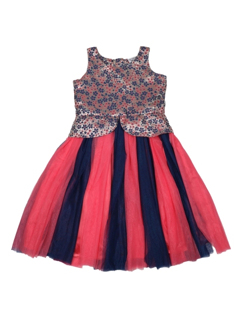 

Doodle Girls Pink & Navy Blue Striped A-Line Dress
