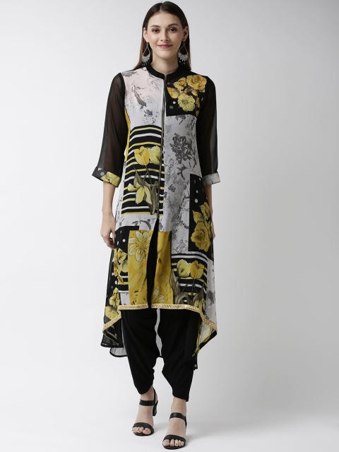 

Soch Women Grey & Yellow Floral Printed A-Line Kurta