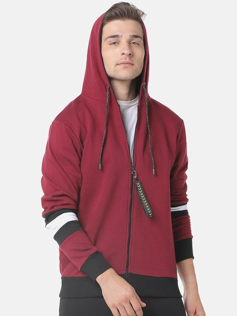 

Campus Sutra Men Maroon Solid Hooded Sweatshirt