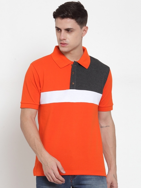 

Kalt Men Orange & White Colourblocked Polo Collar T-shirt