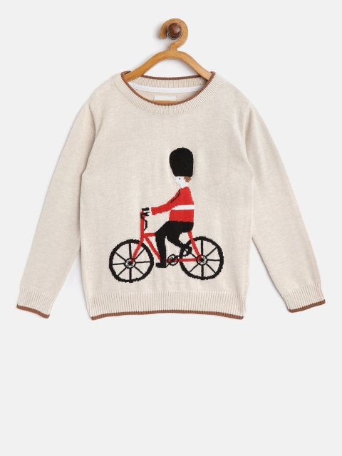 

Cherry Crumble Kids Beige & Red Self Design Pullover Sweater