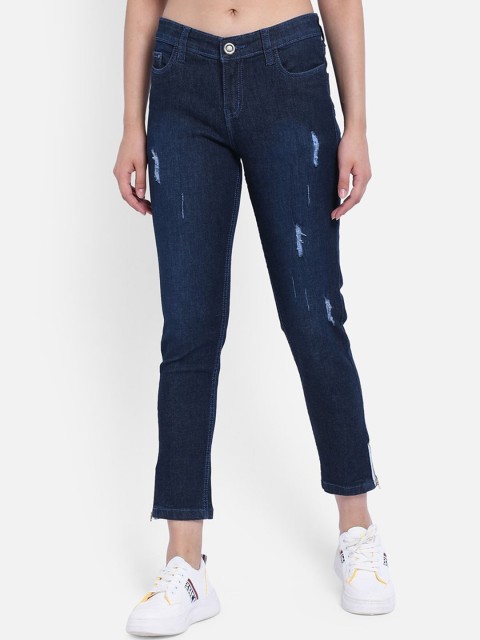 

The Dry State Women Navy Blue Regular Fit Mid-Rise Low Distress Jeans