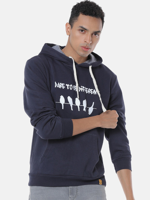

Campus Sutra Men Navy Blue Printed Hooded Sweatshirt