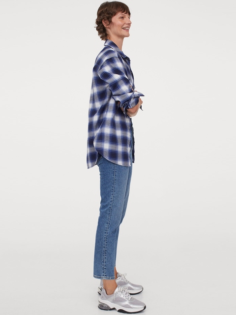 

H&M Women Whit & Blue Checked Flannel shirt, White