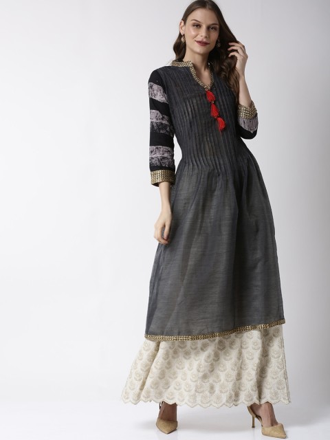

Soch Women Grey Solid A-Line Kurta