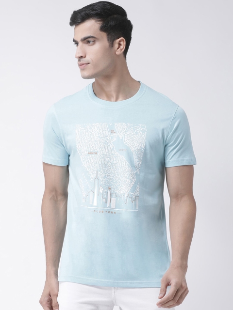

Club York Men Turquoise Blue & White Printed Round Neck T-shirt