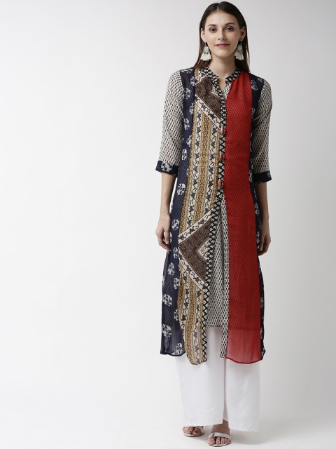 

Soch Women Beige & Black Printed Straight Kurta With Jacket