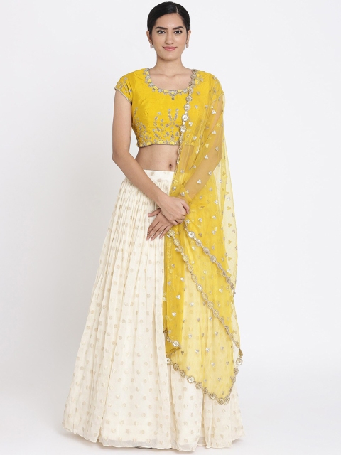 

Koskii Cream-Coloured & Yellow Embroidered Ready to Wear Lehenga & Blouse with Dupatta