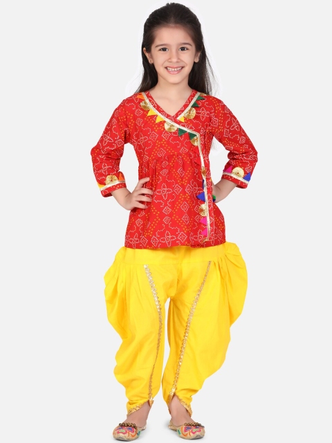 

BownBee Girls Red & Red Embroidered Kurti with Dhoti Pants