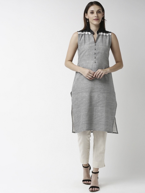 

Soch Women Black & Grey Printed Straight Kurta