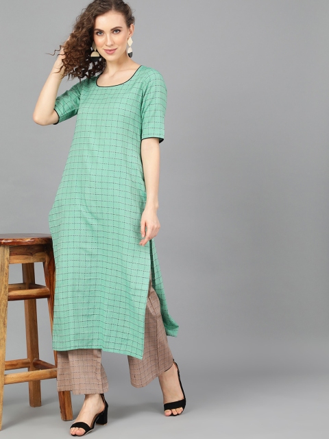 

AKS Women Green & Brown Checked Kurta with Palazzos