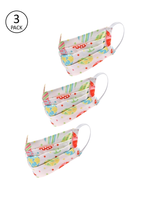 

LEGAL BRIBE Women 3Ply 3Pcs Printed Protective Outdoor Face Masks, Off white