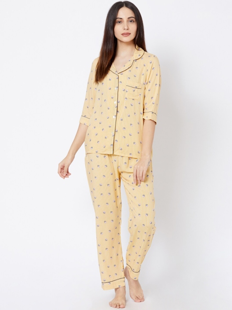 

Sweet Dreams Women Yellow & Grey Printed Night suit