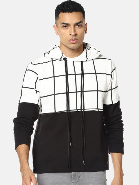 

Campus Sutra Men White & Black Checked Hooded Sweatshirt