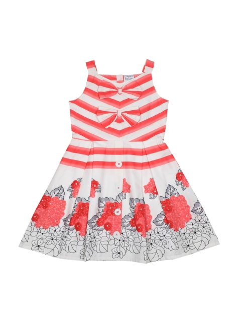 

Doodle Girls Coral Red & Off-White Striped A-Line Dress
