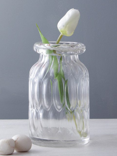 

TAYHAA White Textured Glass Flower Vase